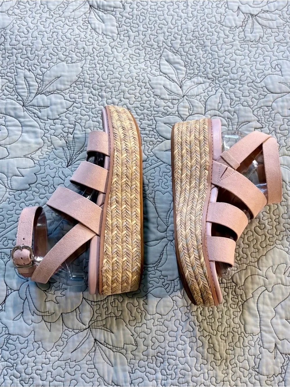 💥FitFlop Eloise Blush Pink Suede Strappy Espadrille Platform Wedge Sandals~9❤️